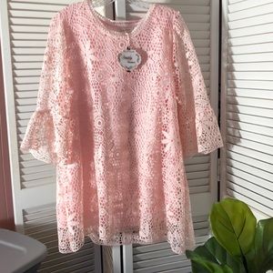 "SIMPLY COUTURE" PINK TUNIC- lined/ crotcheted NWT